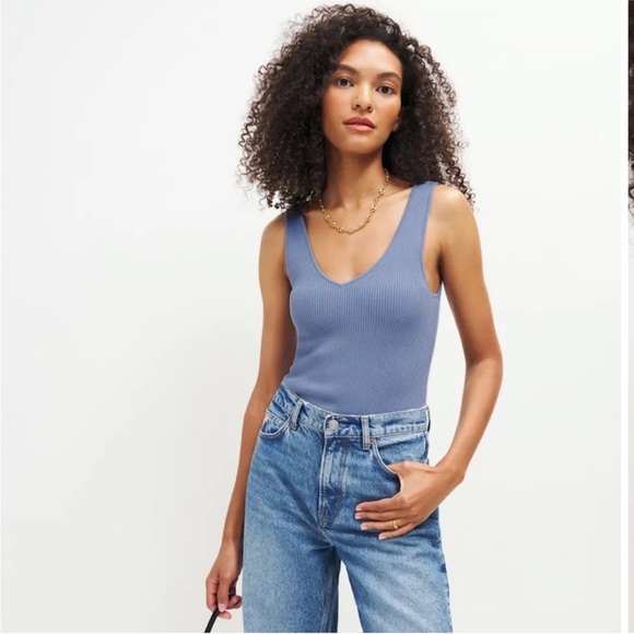 Reformation Slate Blue Ribbed Tank Top - Picture 3 of 7